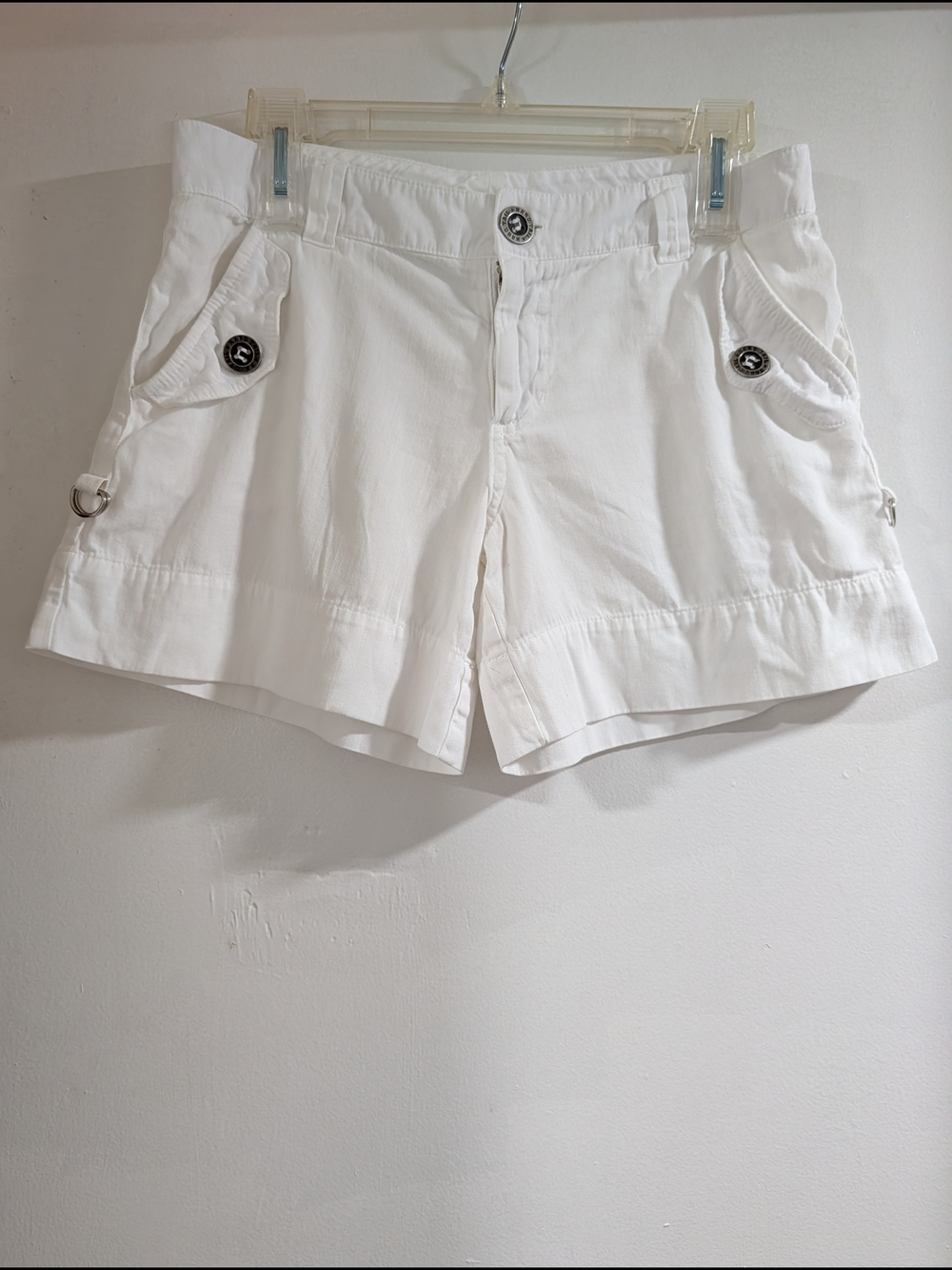 Hard Tail White High-Rise Shorts with Button Pocket Accents